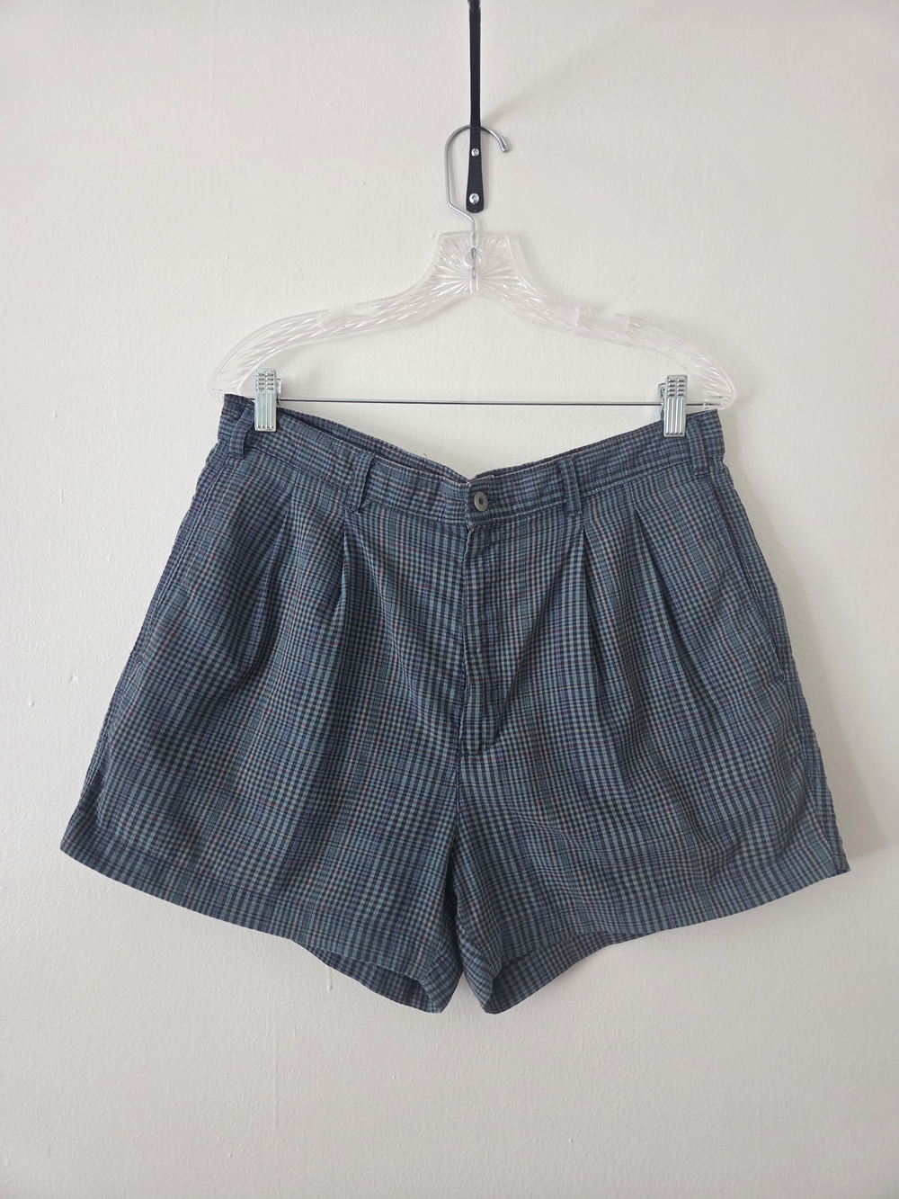 High-Waist Plaid Women’s Shorts - Blue/Gray